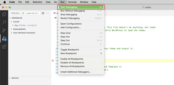 Start Debugging in VS Code